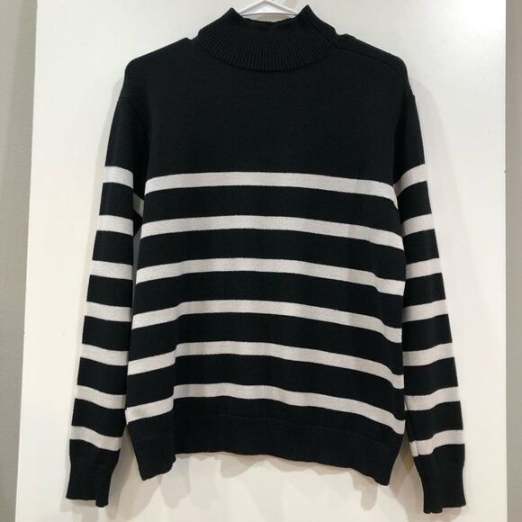 Sweater, Pullover Mock, Black/Ivory Tan, Size L - Picture 7 of 9